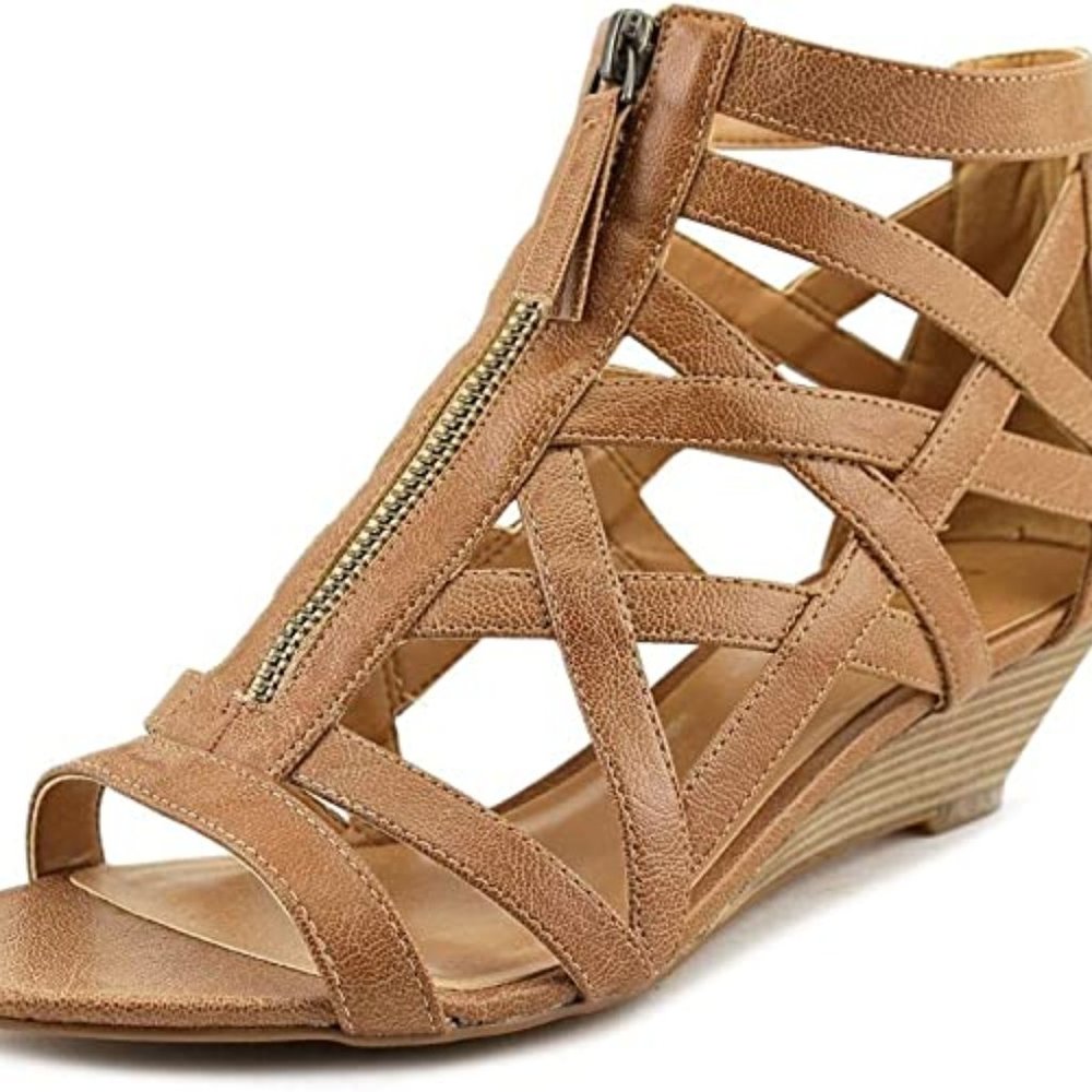 Nine West 7 Honora Women Open Toe Synthetic Brown Wedge Sandal - Size 8